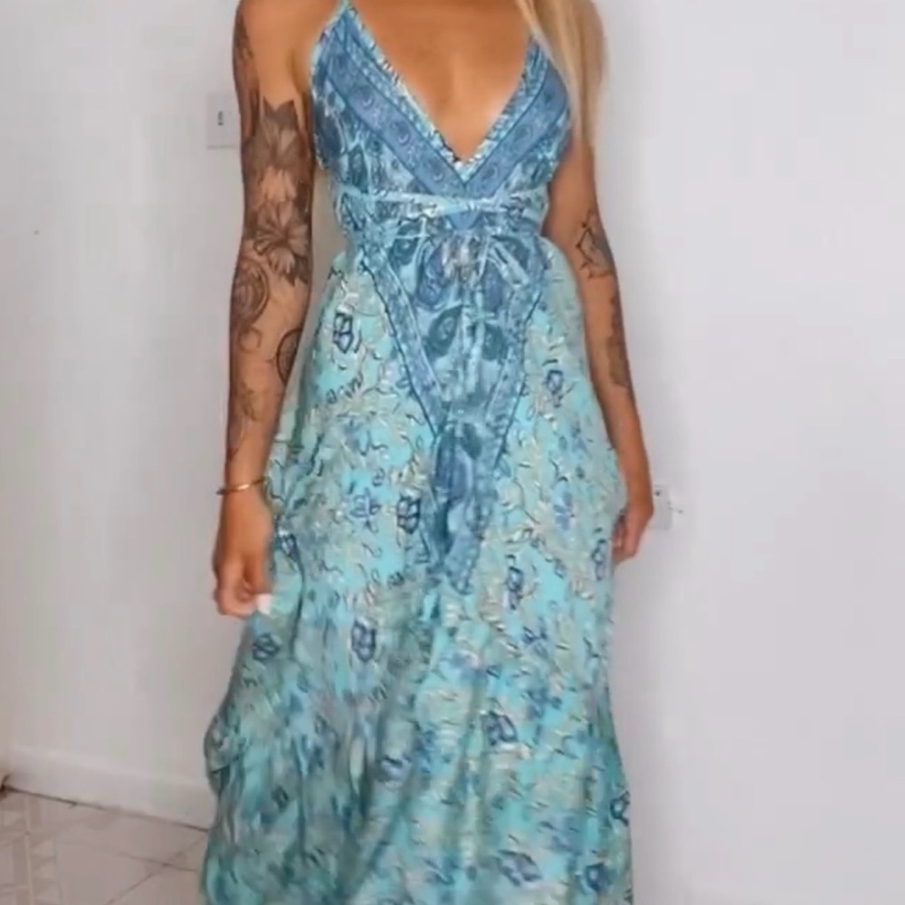 Elegant Blue Halter Maxi Dress